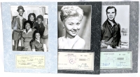 3 Vintage Signed Celebrity Cheques / Checks Mounted With Headshots : Ester Rolle (1920 - 1088), Mitzi Gaynor (1931-2024), George Maharis (1928-2023) - 11" &times; 14" Each