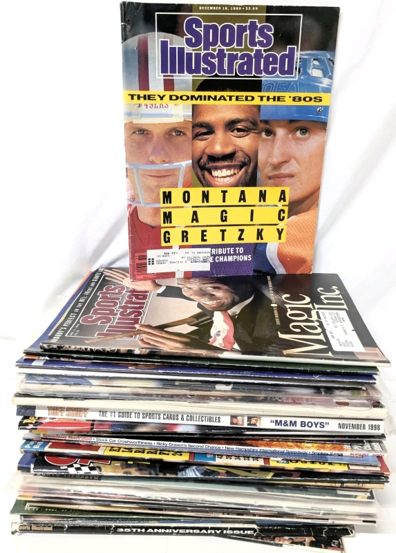 37 Vintage to Modern Sports Magazines. ; 25&times; Sports Illustrated, Beckett Future Stars. Baseball Card Price Guides, Collector Guides, Circle Track. TOPPS Magazine, Tuff Stuff With Upper Deck Card & Paperback Shaquille O'Neil Kid's Book by Bob Woods
