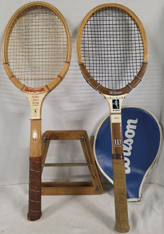 2 Vintage Tennis Rackets | 1 Bancroft Billie Jean King Champion Racket & Wilson Chris Evert Racket