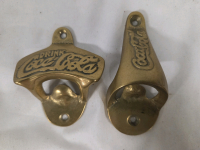 2 Vintage Coca-Cola Brass Wall Mounted Bottle Openers | Largest Measures 4"