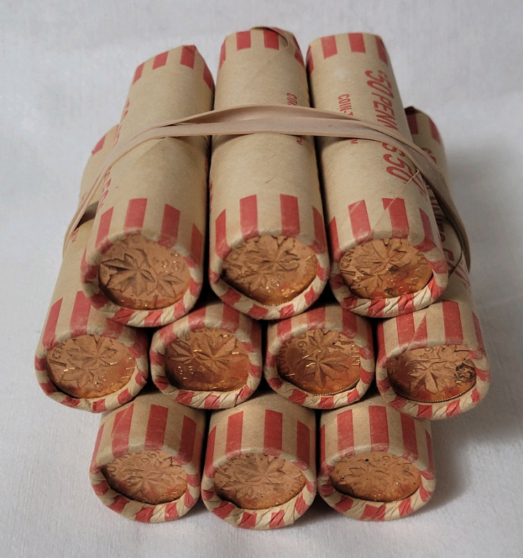 Ten (10) Rolls 1964 Canadian Uncirculated One Cent Pennies
