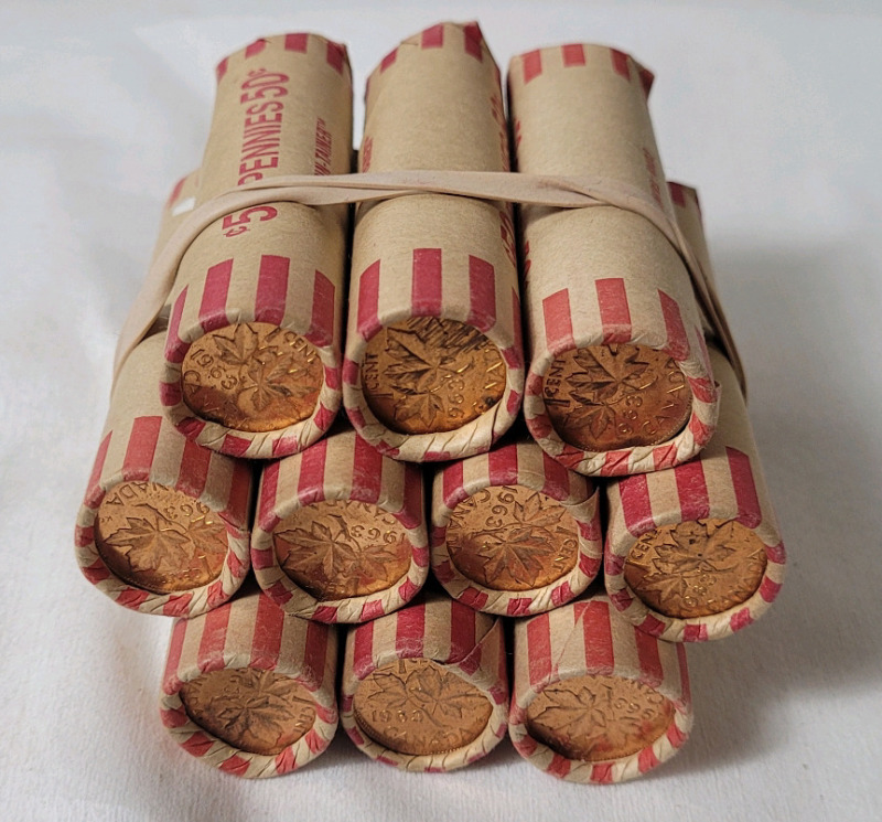Ten (10) Rolls 1963 Canadian Uncirculated One Cent Pennies