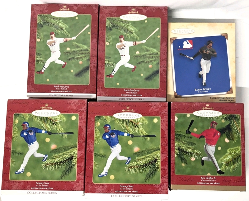 6 Vintage MLB Baseball &times; Hallmark Keepsake Ornaments : Sammy Sosa &times;2, Mark McGuire &times;2, Ken Griffey JR, Barry Bonds