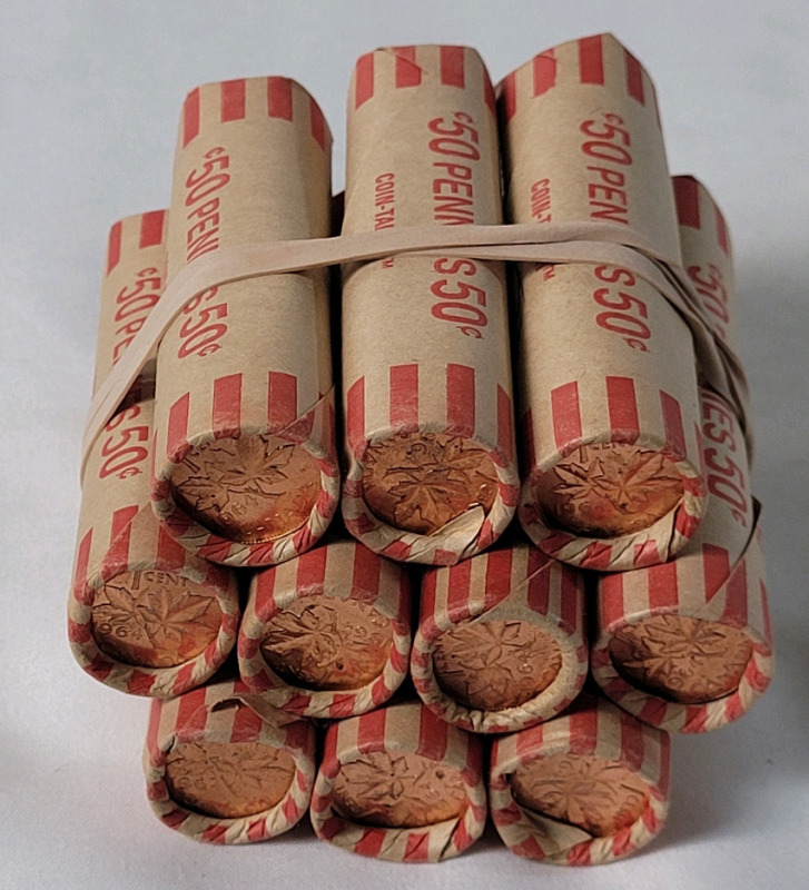 Ten (10) Rolls 1964 Canadian Uncirculated One Cent Pennies