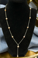 Sterling Silver w/ Genuine Pearls Necklace 18 Inch Stamped at ring clasp