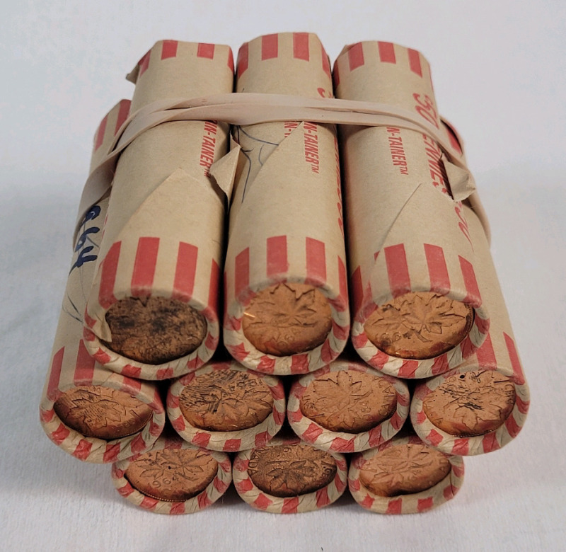 Ten (10) Rolls 1964 Canadian Uncirculated One Cent Pennies