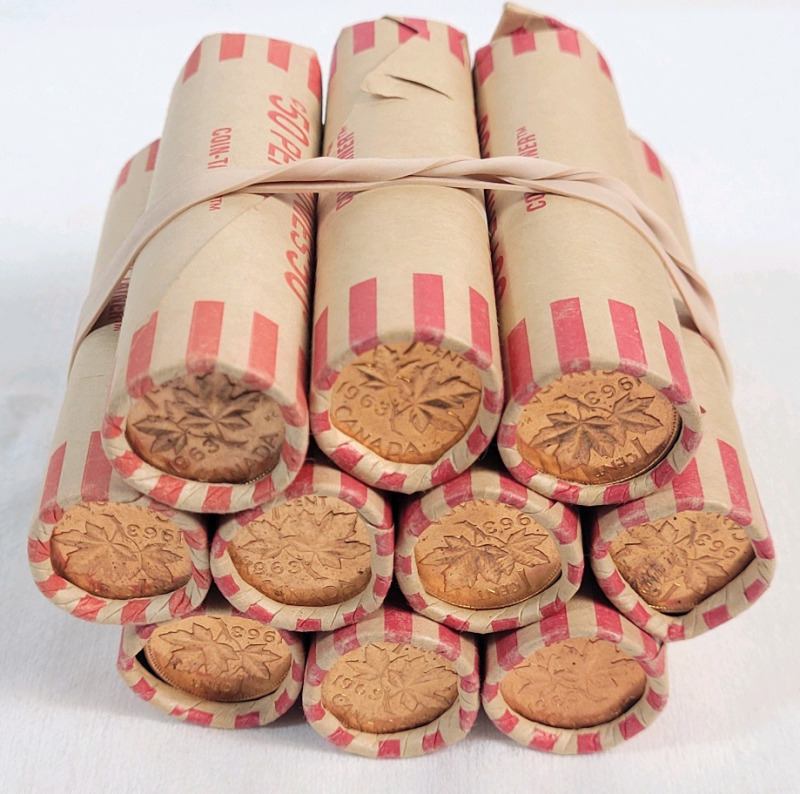 Ten (10) Rolls 1963 Canadian Uncirculated One Cent Pennies