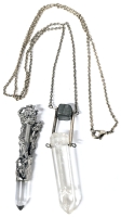 2 Quartz Crystal Wand Pendants: 3" Swinging Wand With Metallic Cube On Atratched 29" Chain & Pendant Without Loop (2.75")