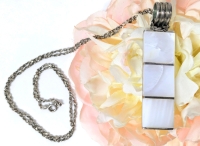 Gorgeous Sterling Silver Stamped 925 Mother of Pearl Pendant (2.75" Long Incl Hinged Loop) on Signed 925 24" Long Chain