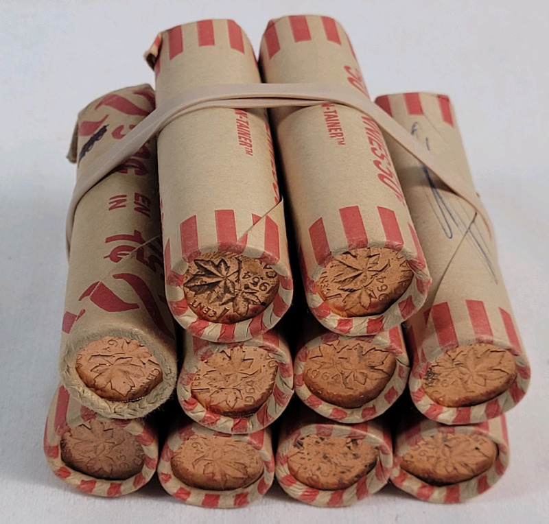 Ten (10) Rolls 1964 Canadian Uncirculated One Cent Pennies