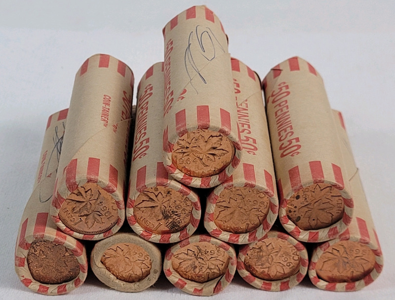 Ten (10) Rolls 1964 Canadian Uncirculated One Cent Pennies