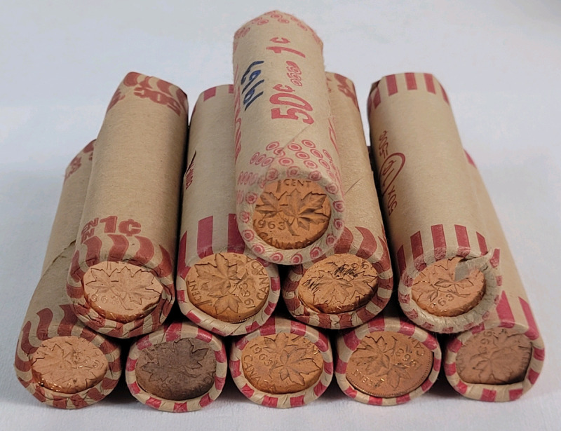 Ten (10) Rolls 1963 Canadian Uncirculated One Cent Pennies