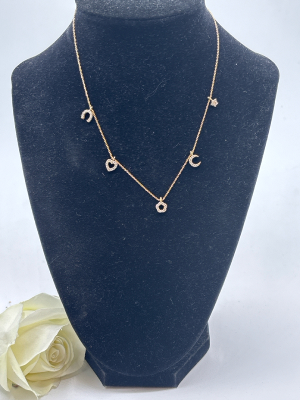 Vintage 925 Gold Over Sterling Silver w/ Tiny Stones Pendant Necklace 16 Inch + 1.25 in Stamped Demure Design