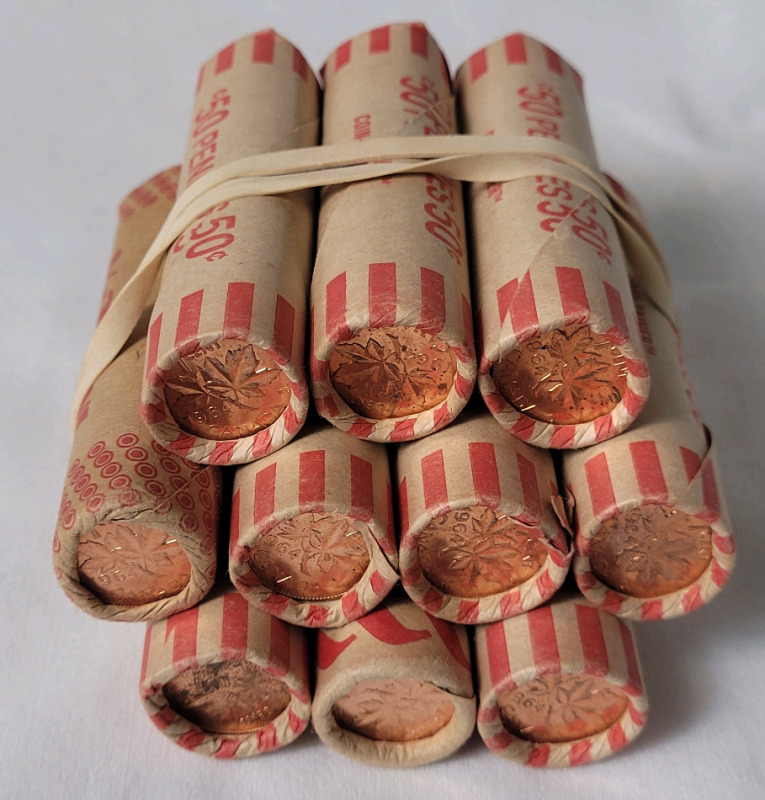 Ten (10) Rolls 1964 Canadian Uncirculated One Cent Pennies
