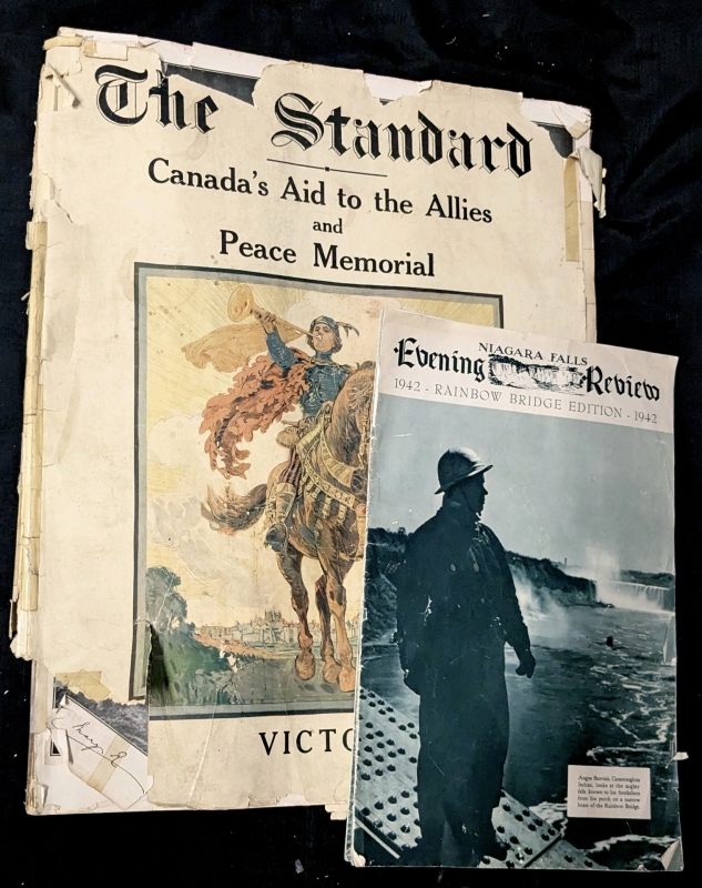 Vintage Oversized Montreal Gazette The Standard CANADA'S AID TO THE ALLIES AND PEACE MEMORIAL: Victory & 1942 Niagara Falls Evening Review: Rainbow Bridge Edition