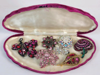 Vintage Brooches & Earring Sets in Jewelry Box