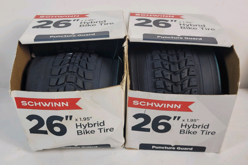 2 New Schwinn 26" X 1.95" All Terrain Mountain Bike Hybrid Tires w/ Puncture Guard .