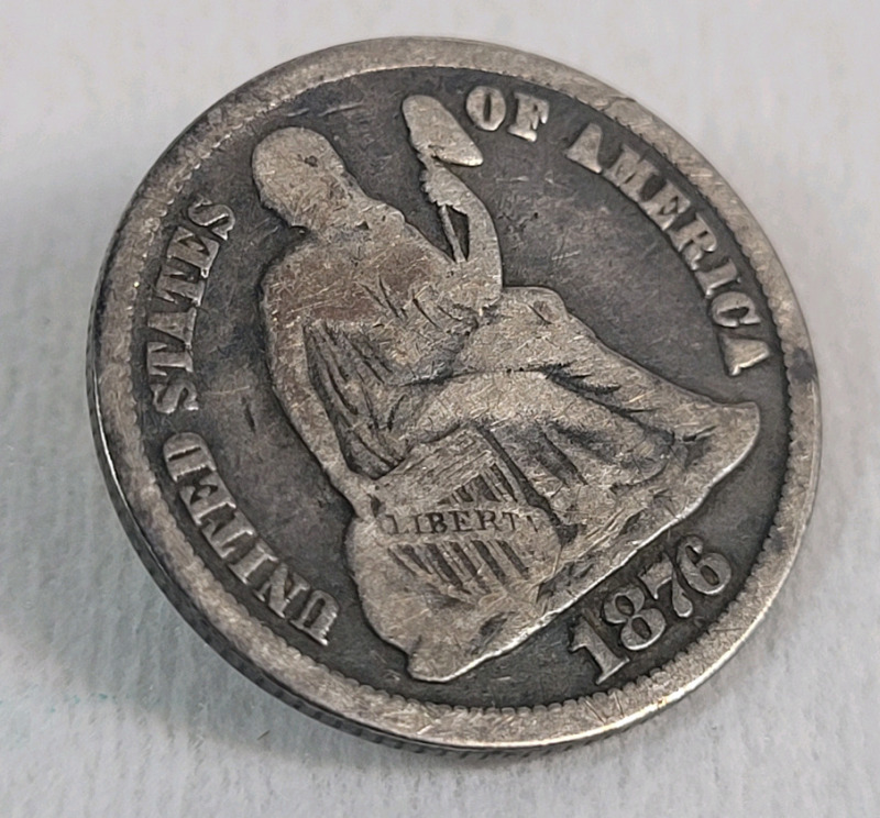 1876-CC USA Silver Seated Liberty 10 Cent Dime . Carson City Mint