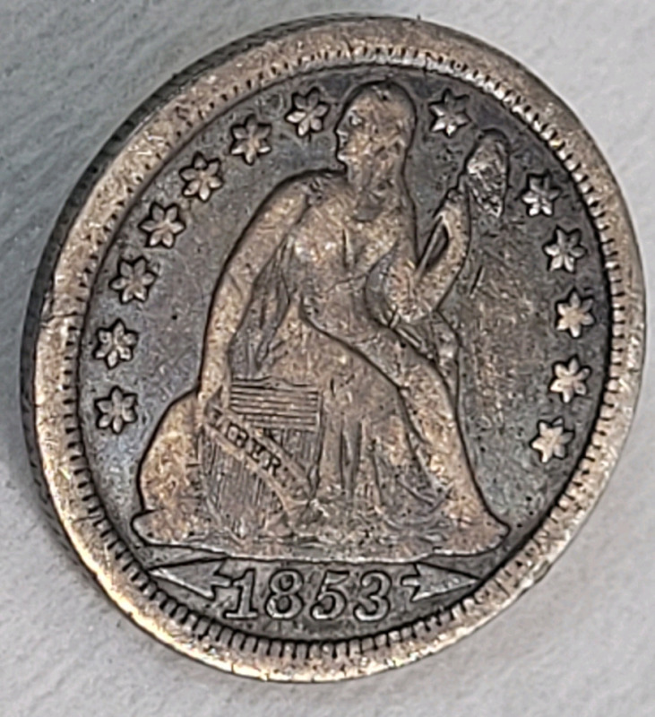 1853 USA Silver Arrows Seated Liberty 10 Cent Dime