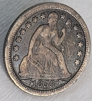 1853 USA Silver Arrows Seated Liberty 10 Cent Dime