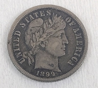 1899 USA Silver Barber 10 Cent Dime