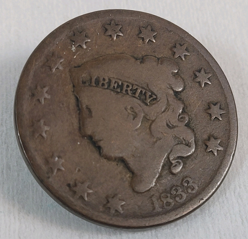 1833 USA Liberty Head Large One Cent Penny