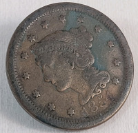 1854 USA Braided Hair Large One Cent Penny