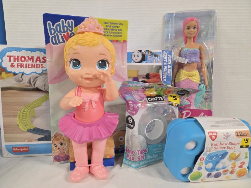 5 New | Assorted Kids Toys & Games Lot | Baby Alive Sweet BallerinaBaby, Rainbow Shape Sorter Eggs, and More!