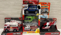 6 New Assorted Vehicle Toys| Includes 2 Max Action Fire Truck & Helicopter and more| For Ages 3+
