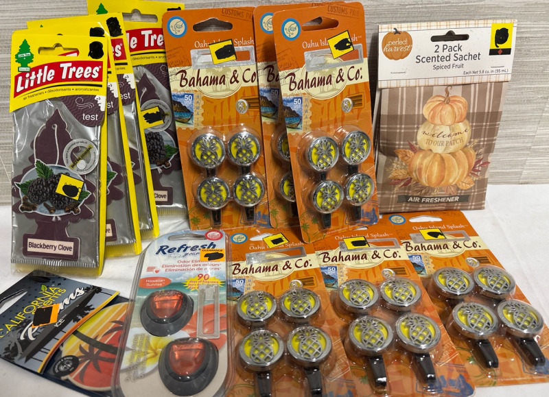 13 New Assorted Air Freshner| 6 Bahama & co Auto Air Freshners| 4 Little Trees Blackberry Clove Freshner and more