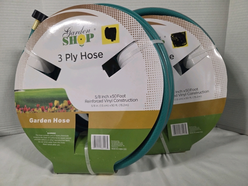 2 New | Garden Shop 3 Ply Garden Hoses | Ea. Measure 5/8" x 50ft w/ Reinforced Vinyl Construction