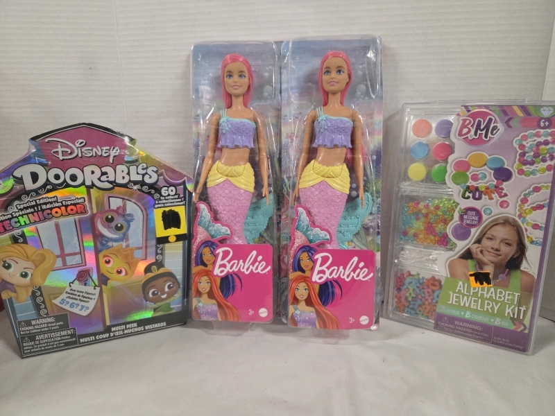 4 New | Assorted Kids Toys Lot | Includes Disney Doorables, Barbie Mermaid & More