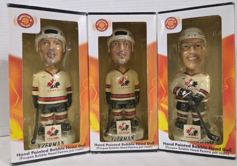 3 New | Montr&eacute;al Canadians Genuine Hand Painted Bobble Head Dolls | Includes Yzerman & Hiedermayer