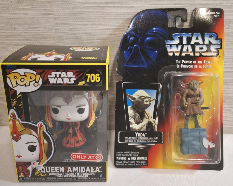 2 New Starwars Collectibles | Yoda Figure & Funko Pop Queen Amidala Bobblehead