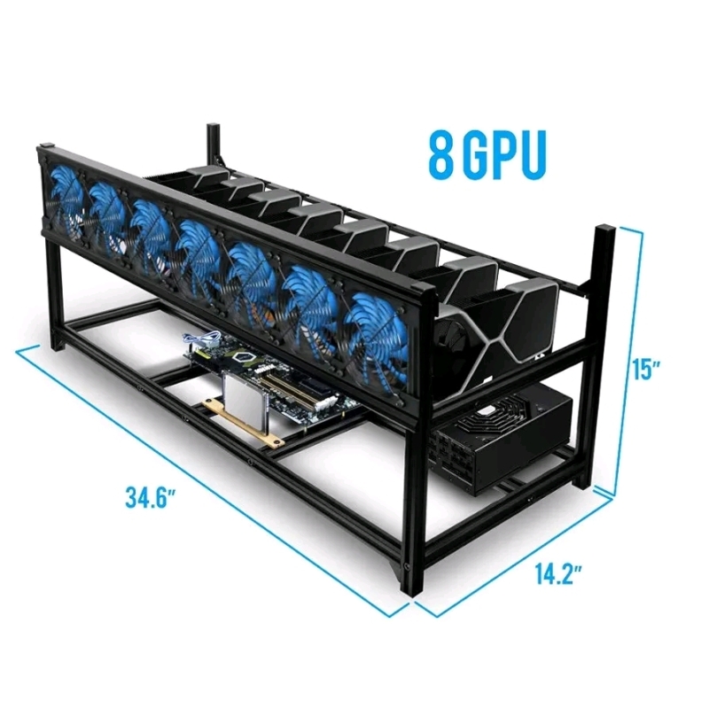 As New As Is Kingwin Miner Rig Case 8GPU Aluminum Stackable Frame