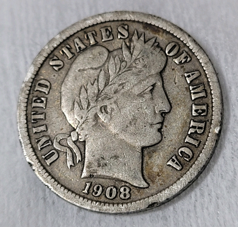 1908 USA Silver " Barber " 10-Cent Dime