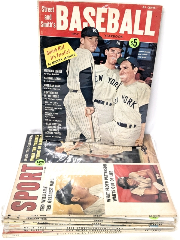 8 Vintage 1950s Baseball Magazines : Street and Smith's Baseball Yearbook, Great Moments in Sports, SPORT, Dell Sportd Baseball Stars - Bagged and Boarded