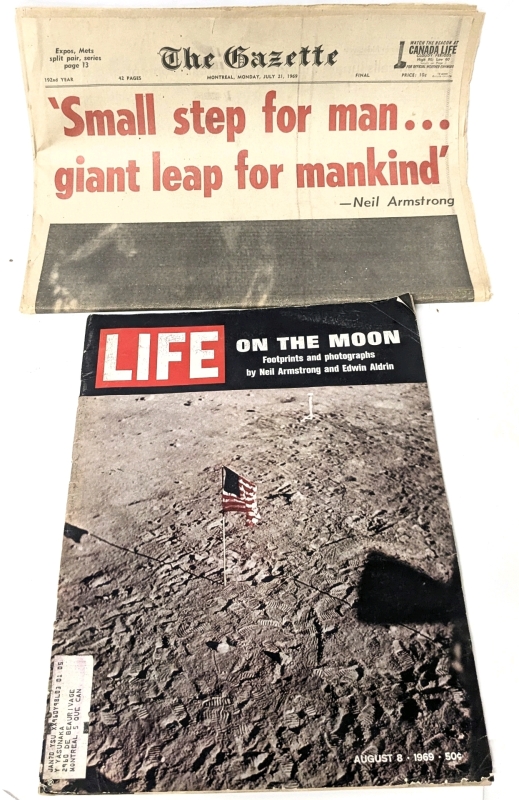 Vintage July 21 1969 / August 8 1969 : MAN ON MOON: Neil Armstrong! The Montreal Gazette Newspaper & Life Magazine