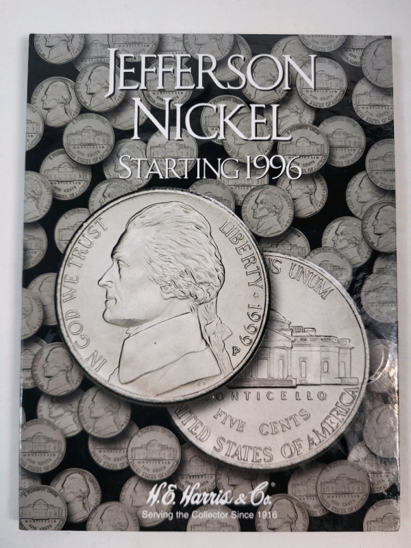 1996 - 2018 USA Jefferson 5 Cent Nickel Coin Set in Collector Book . Missing 2009-P & 2009-D