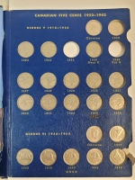 1922 - 1967 Canadian 5 Cent Nickel Set in Blue Book . Missing 1925 & 1926-Far