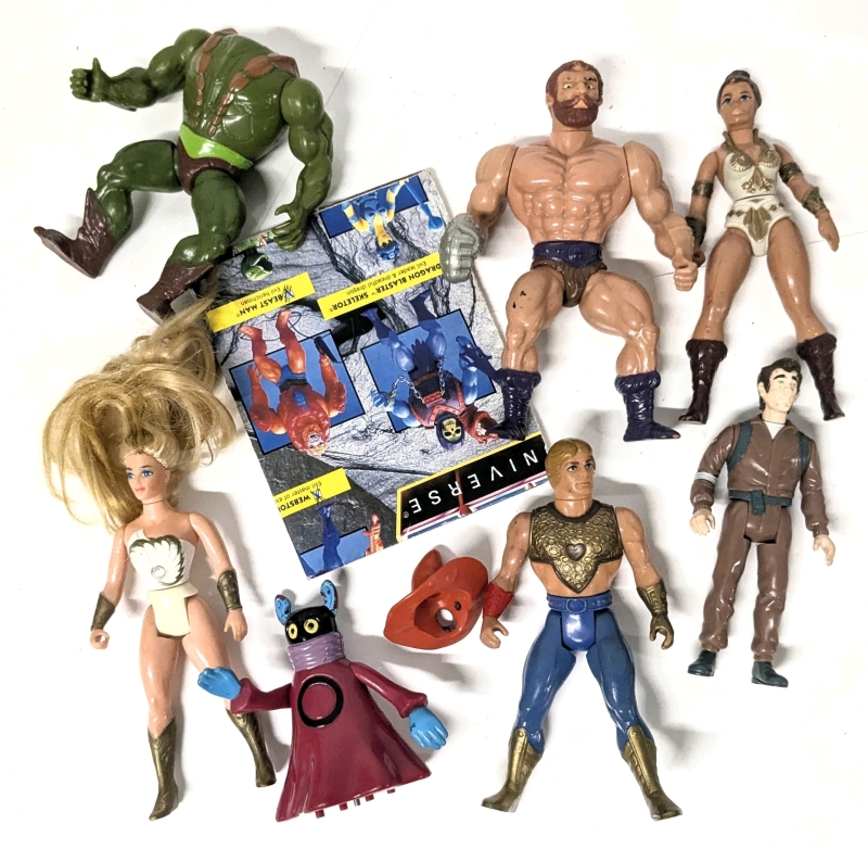 Vintage 1980s He-Man Masters Of The Universe & She-Ra Princess of Power Action Figures: Fisto, Teela, Kobra Kahn (Body Only), She-Ra, Bow, Orko & Collectors' Poster + Real Ghostbusters Peter Venkman