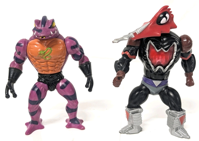 Vintage 1985 He-Man Masters Of The Universe Action Figures: Tung Lasher & Mosquitor - Approx 6" Tall
