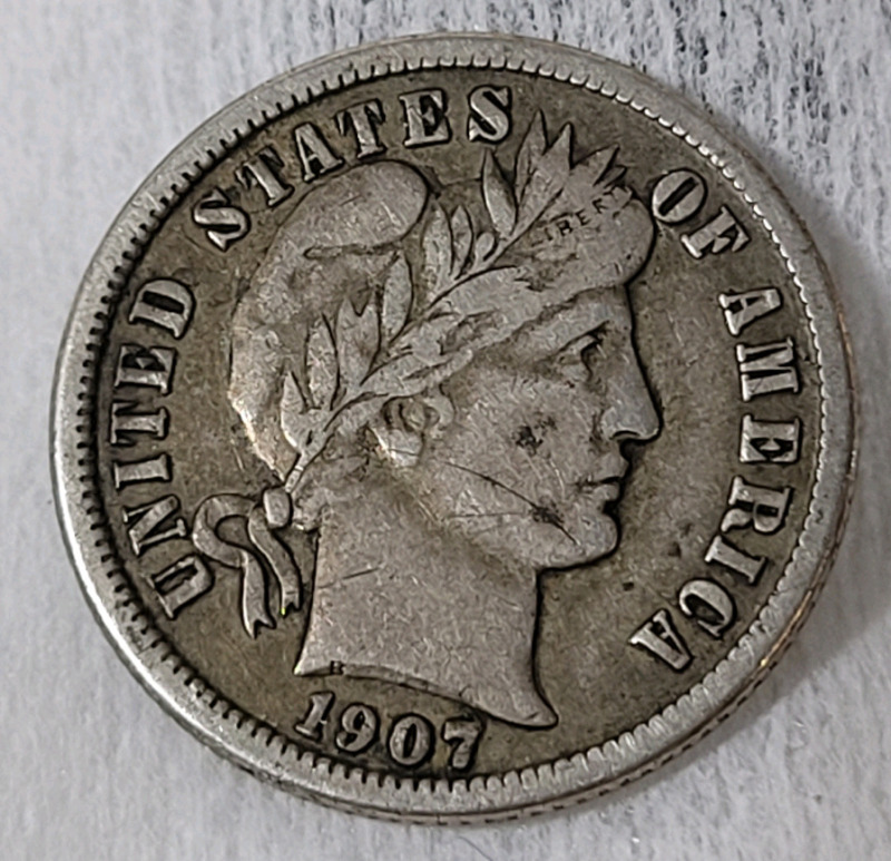 1907-O USA Silver " Barber " 10-Cent Dime
