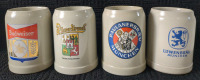 4 Vintage Brewery Beer Mugs Approx 0.5 L each, 5 inches tall.