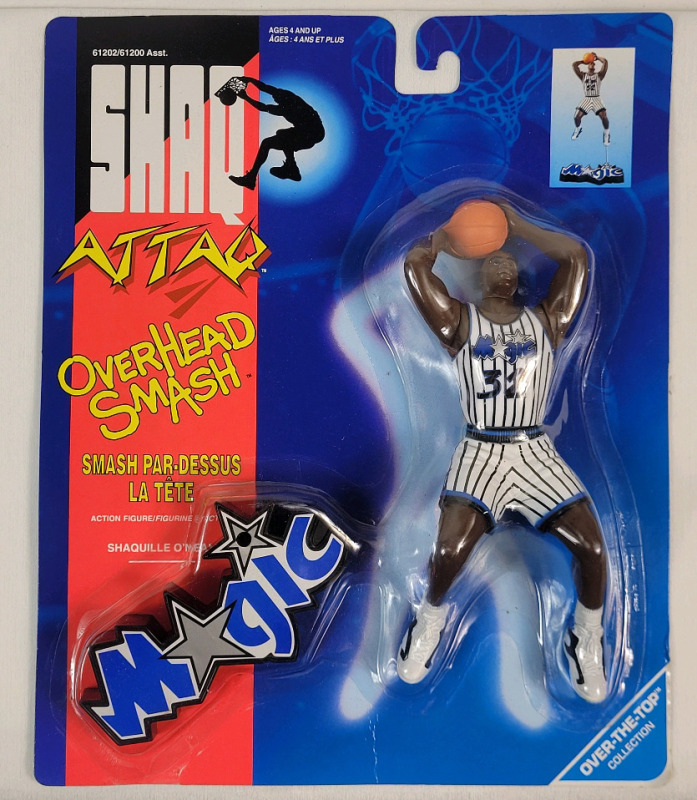 Vintage 1993 Kenner SHAQ Attack Overhead Smash 7" Action Figure , Shaquille O'Neal Over-The-Top Collection . Sealed