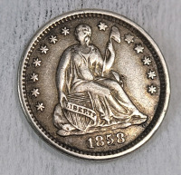 1858-O USA Silver Sitting Liberty Half Dime (5-cent) Coin .