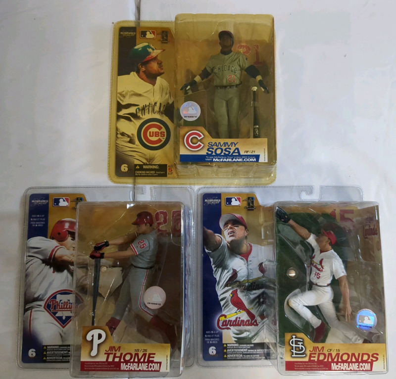 3 Vintage 2003 Sealed MLB Sammy Sosa, Jim Thome, & Jim Edmonds McFarlane Sports Picks Figures