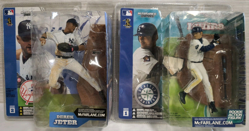 2 Vintage 2002 Sealed MLB Derek Jeter & Ichiro McFarlane Sports Picks Figures