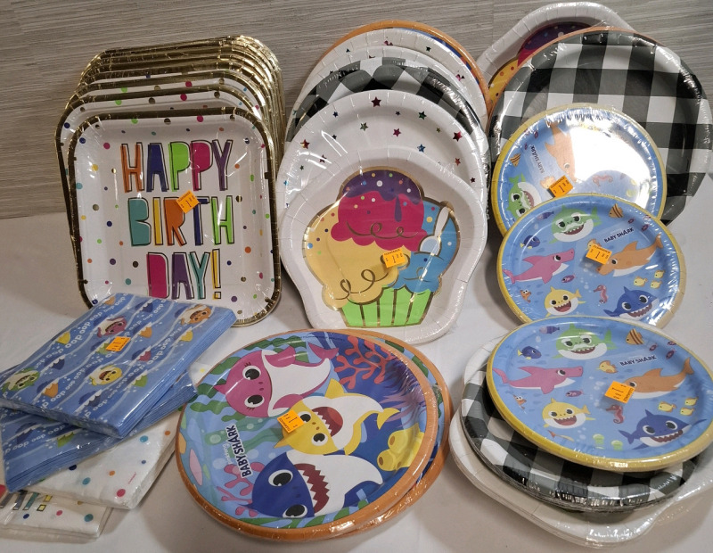 Big Lot FULL of Party Plastic Plates & Napkins + More : Box Measures 13" &times; 19" &times; 23" | Lot Retails $50+