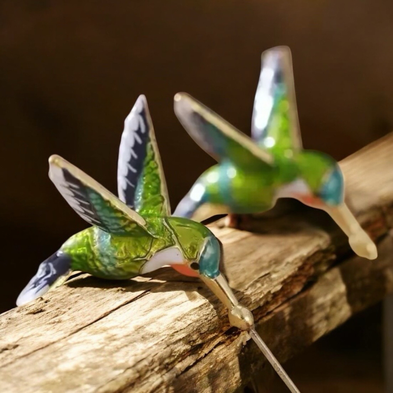 Two Sets of Hummingbird Pierced Stud Enamel Earrings Post backs Approximately .39 x .50 inch